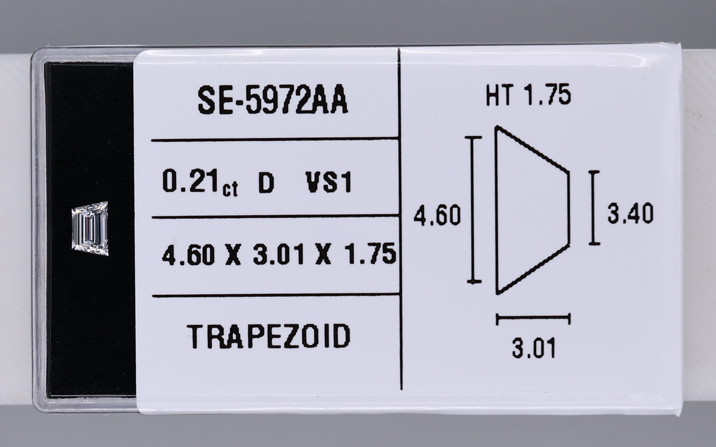 0.21 Carat Natural D VS1 Trapezoid Diamond SE-5972AA