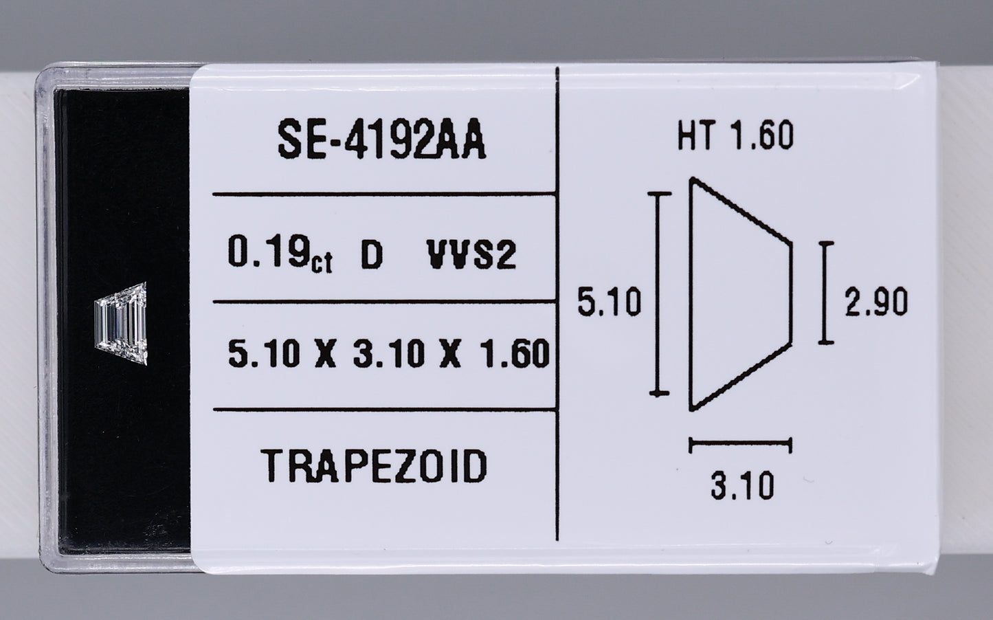 0.19 Carat Natural D VVS2 Trapezoid Diamond SE-4192AA