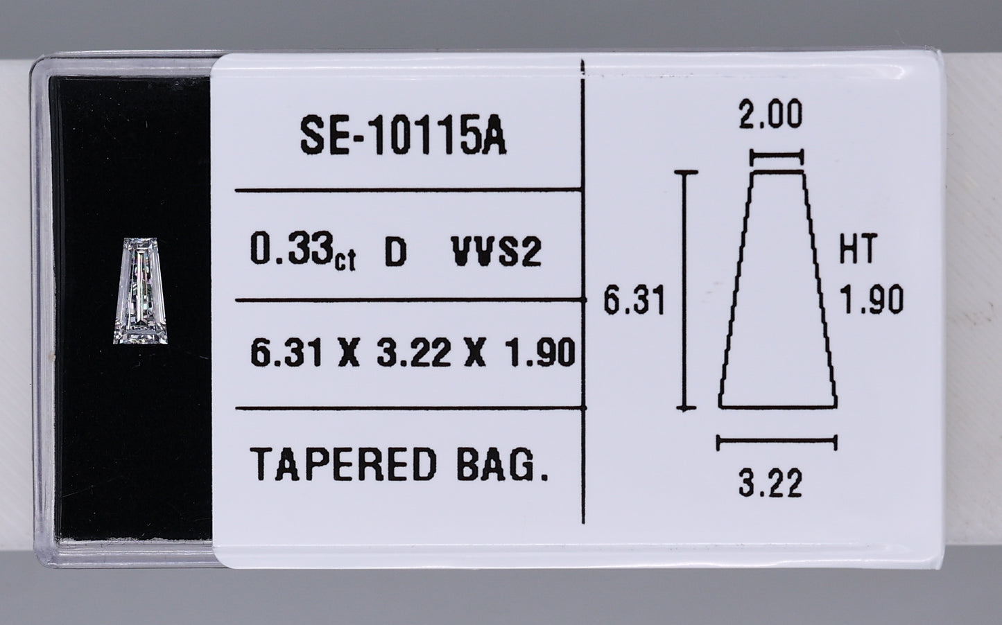 0.33 Carat Natural D VVS2 Tapered baguette Diamond SE-10115A