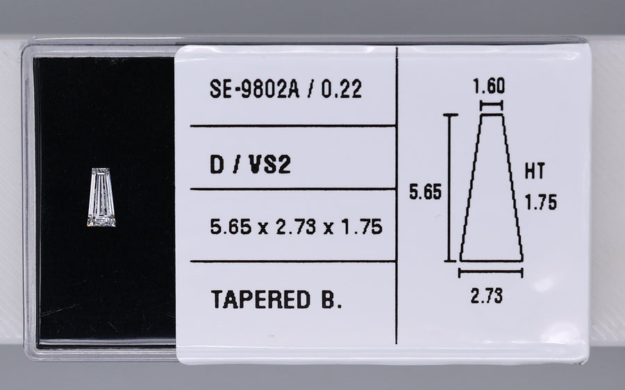 0.22 Carat Natural D VS2 Tapered baguette Diamond SE-9802A