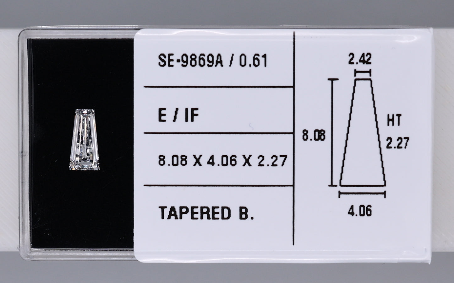 0.61 Carat Natural E IF Tapered baguette Diamond SE-9869A