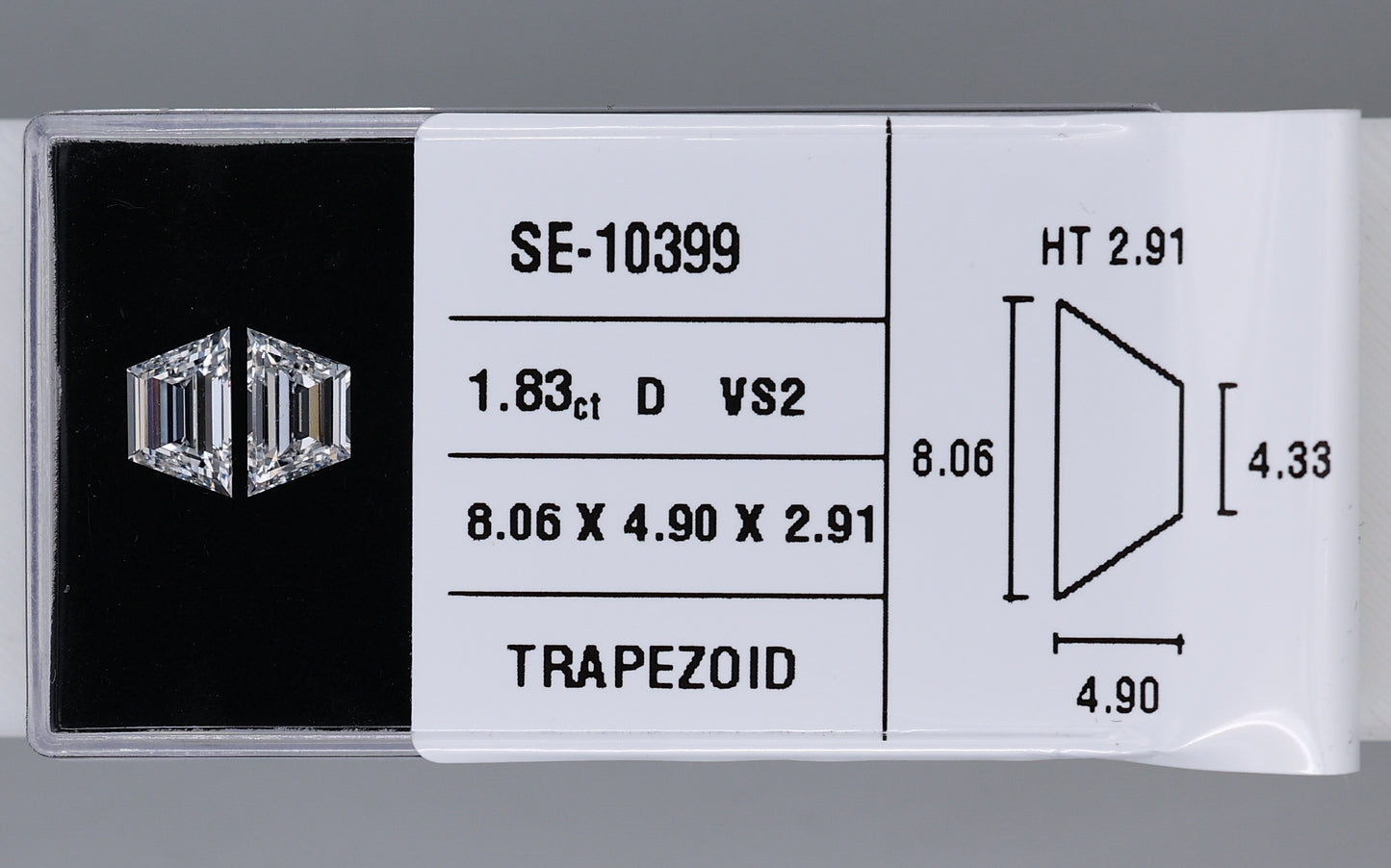 1.83 Carat Natural D VS2 Trapezoid Diamond SE-10399