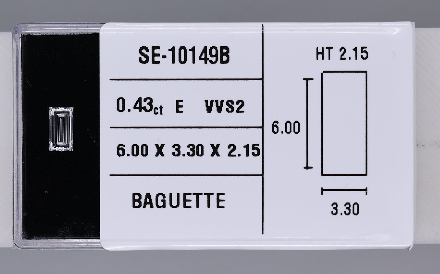 0.43 Carat Natural E VVS2 Baguette Diamond SE-10149B