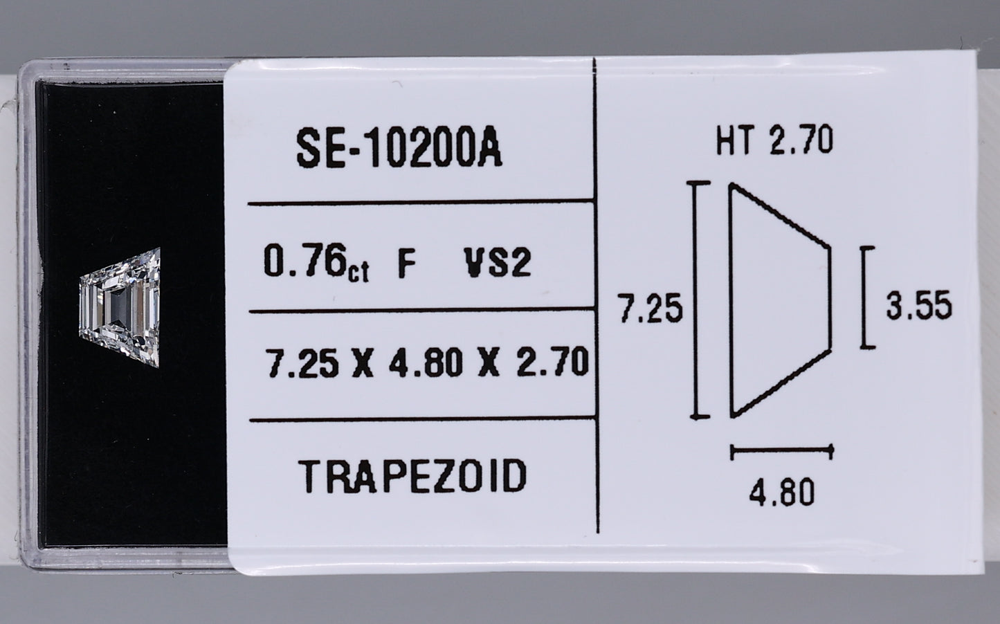 0.76 Carat Natural F VS2 Trapezoid Diamond SE-10200A