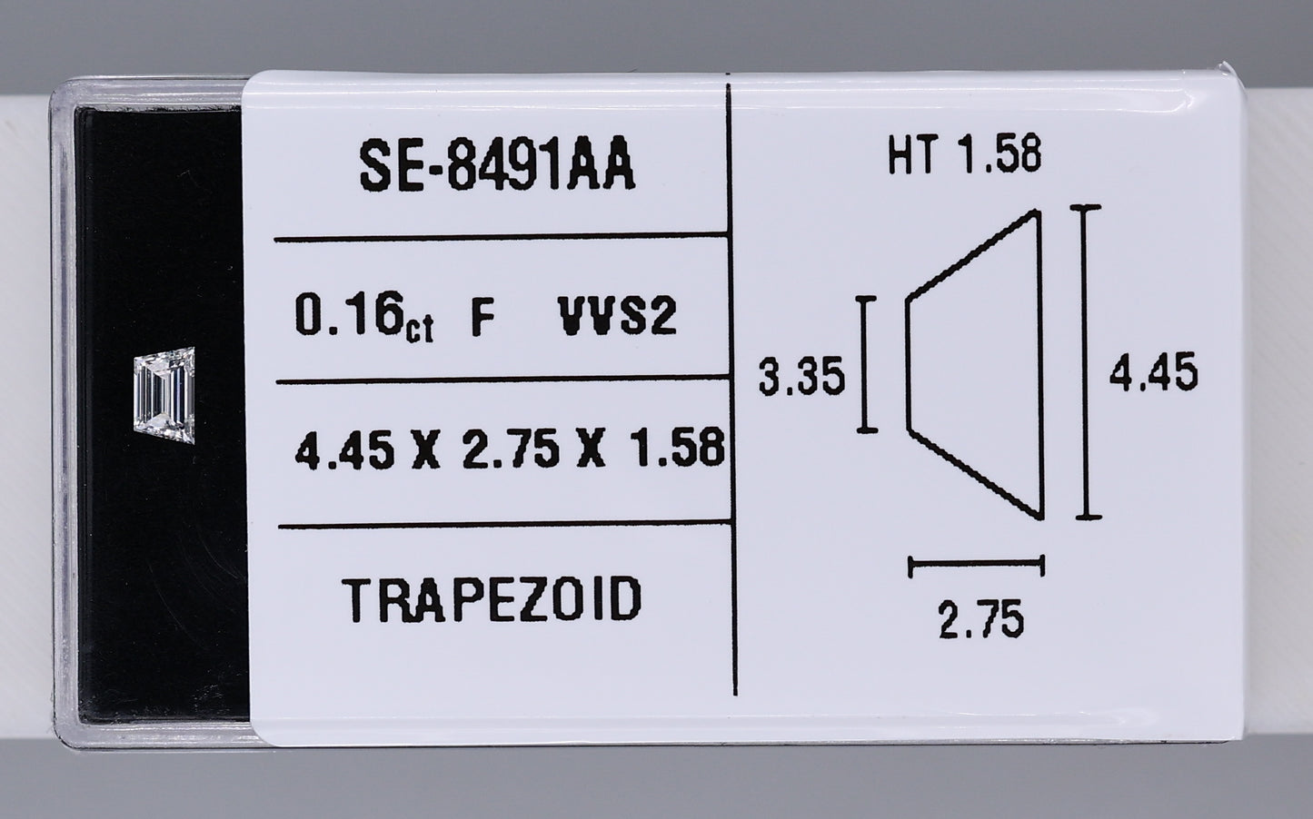 0.16 Carat Natural F VVS2 Trapezoid Diamond SE-8491AAA
