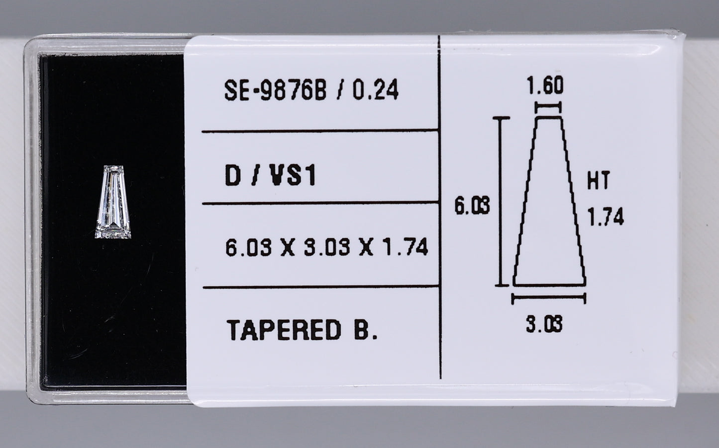 0.24 Carat Natural D VS1 Tapered baguette Diamond SE-9876B