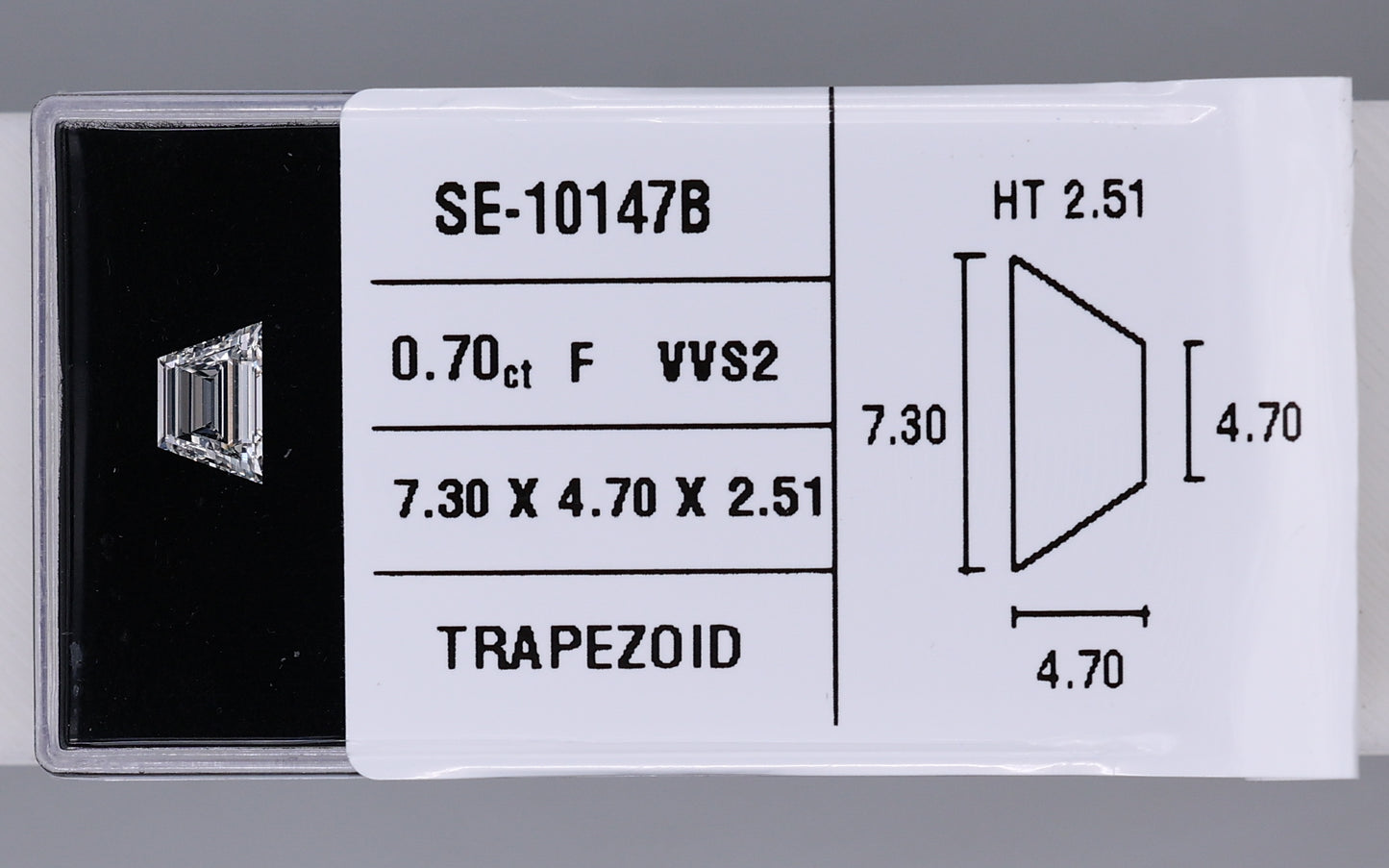 0.70 Carat Natural F VVS2 Trapezoid Diamond SE-10147B
