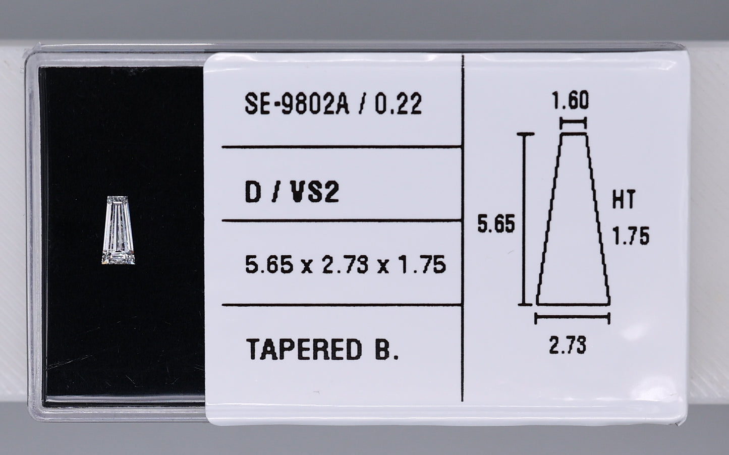 0.22 Carat Natural D VS2 Tapered baguette Diamond SE-9802A