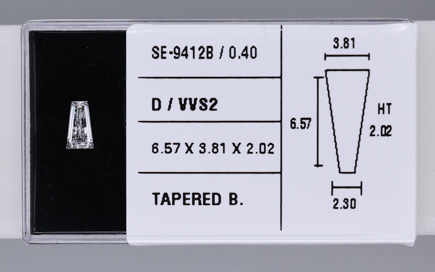0.40 Carat Natural D VVS2 Tapered baguette Diamond SE-9412B