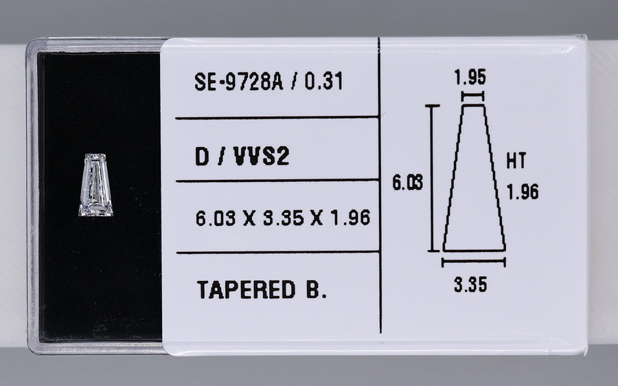 0.31 Carat Natural D VVS2 Tapered baguette Diamond SE-9728A