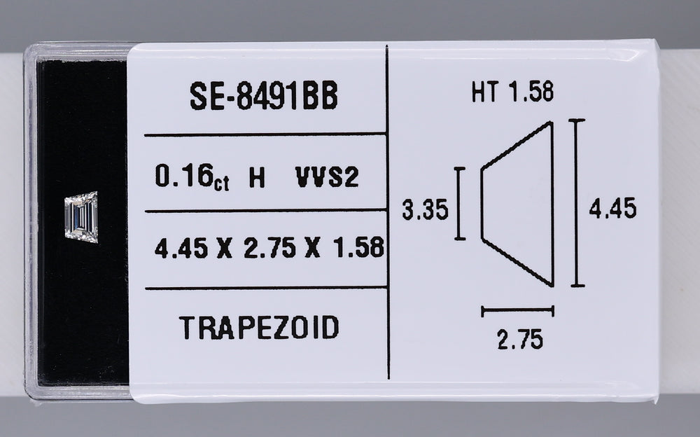 0.16 Carat Natural H VVS2 Trapezoid Diamond SE-8491BBB