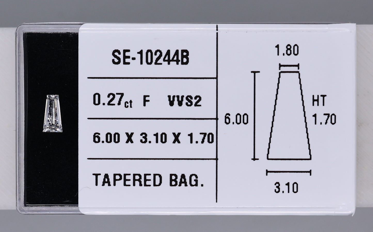 0.27 Carat Natural F VVS2 Tapered baguette Diamond SE-10244B