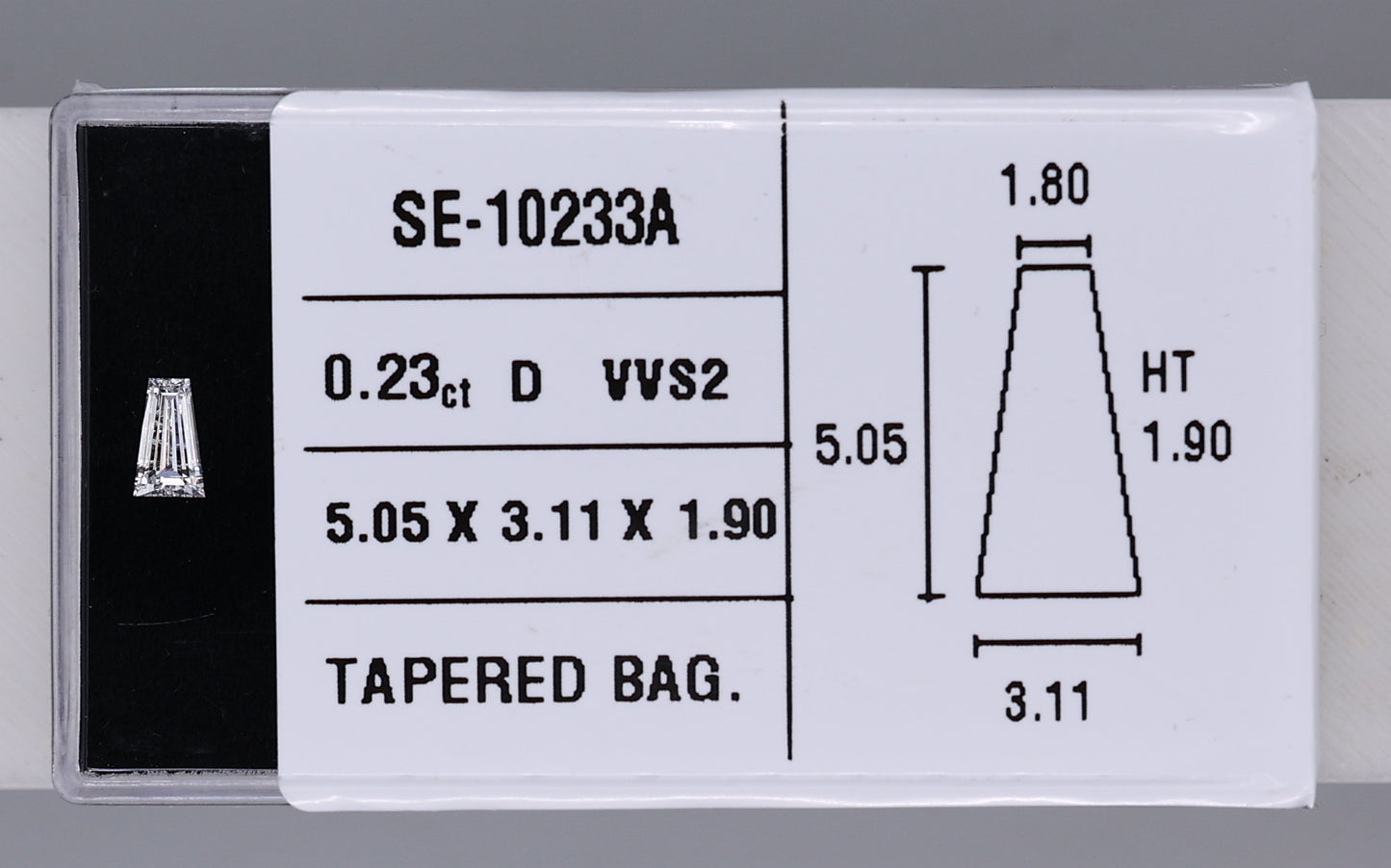 0.23 Carat Natural D VVS2 Tapered baguette Diamond SE-10233A