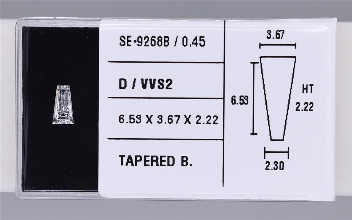 0.45 Carat Natural D VVS2 Tapered baguette Diamond SE-9268B