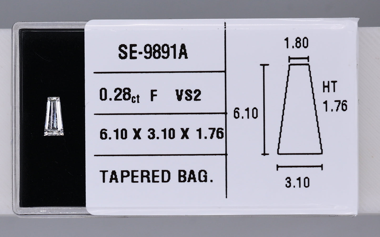 0.28 Carat Natural F VS2 Tapered baguette Diamond SE-9891A