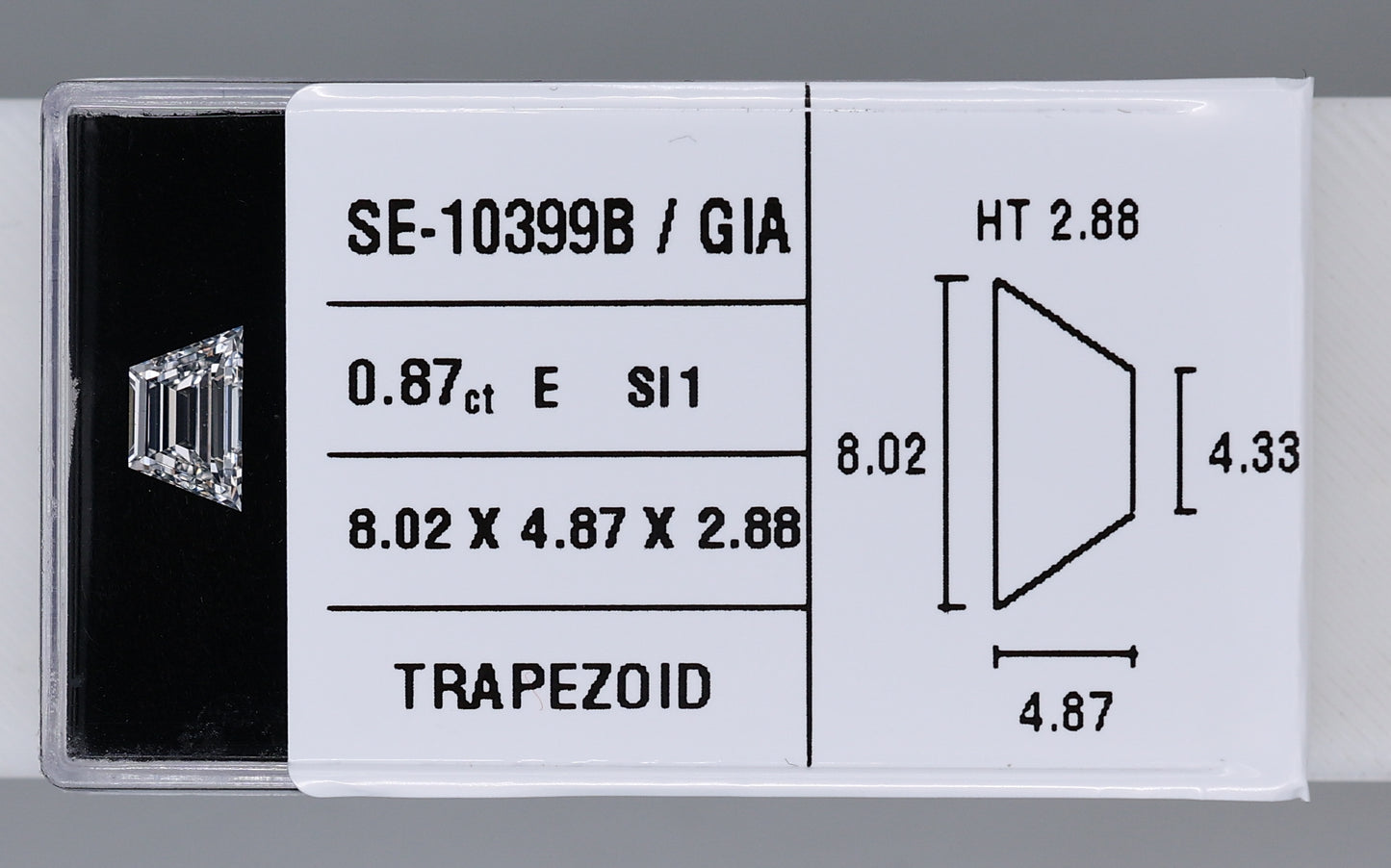 0.87 Carat Natural E SI1 Trapezoid Diamond SE-10399B