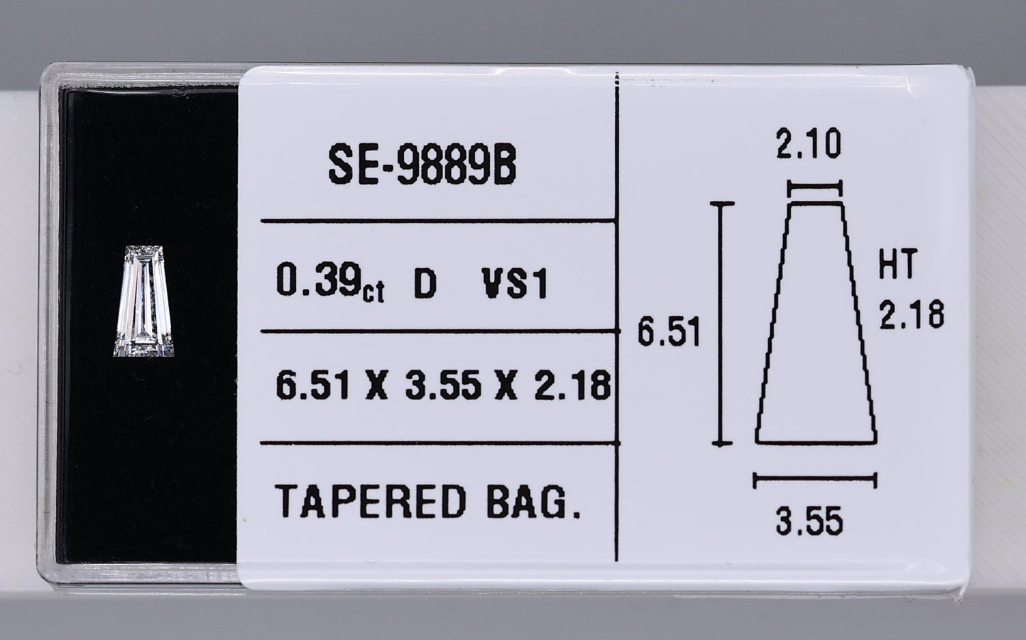 0.39 Carat Natural D VS1 Tapered baguette Diamond SE-9889B
