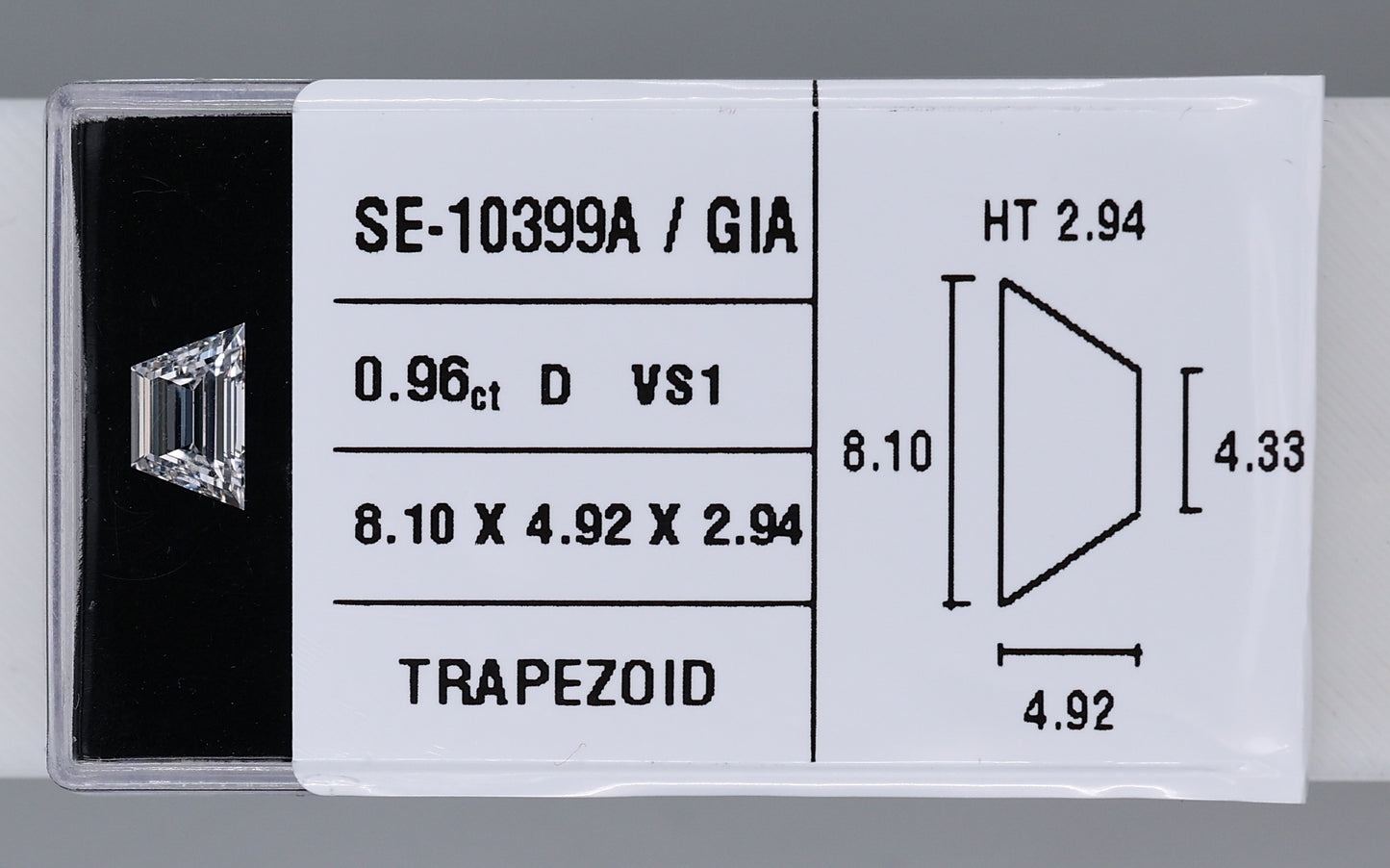 0.96 Carat Natural D VS1 Trapezoid Diamond SE-10399A