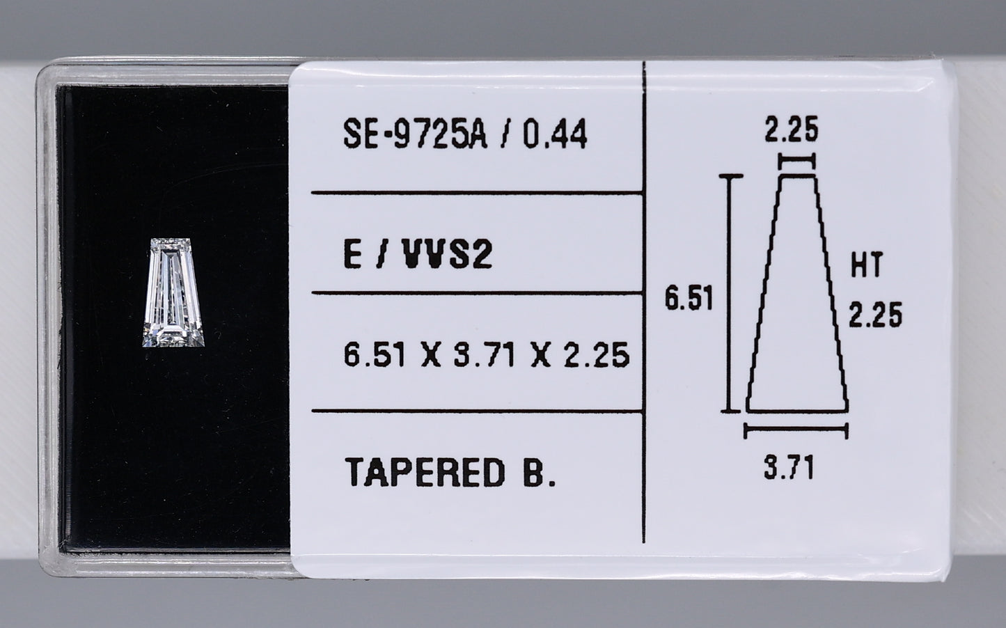0.44 Carat Natural E VVS2 Tapered baguette Diamond SE-9725A