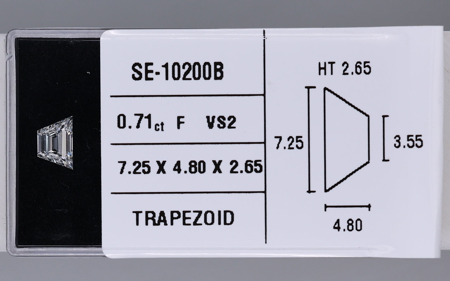 0.71 Carat Natural F VS2 Trapezoid Diamond SE-10200B