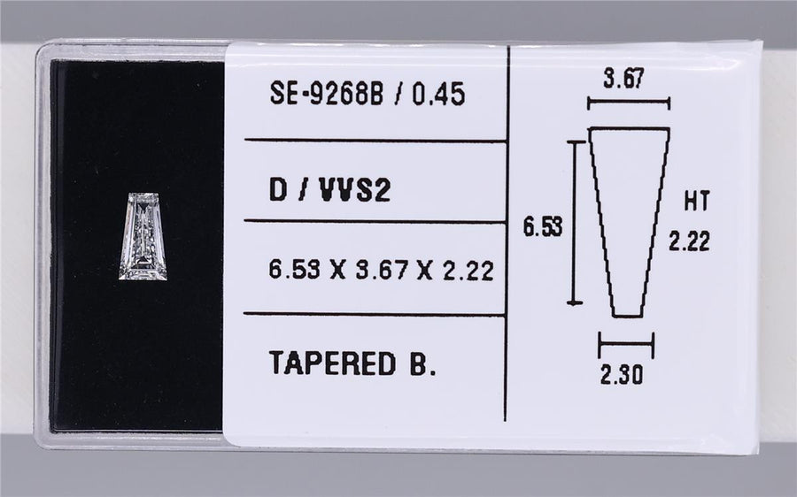 0.45 Carat Natural D VVS2 Tapered baguette Diamond SE-9268B