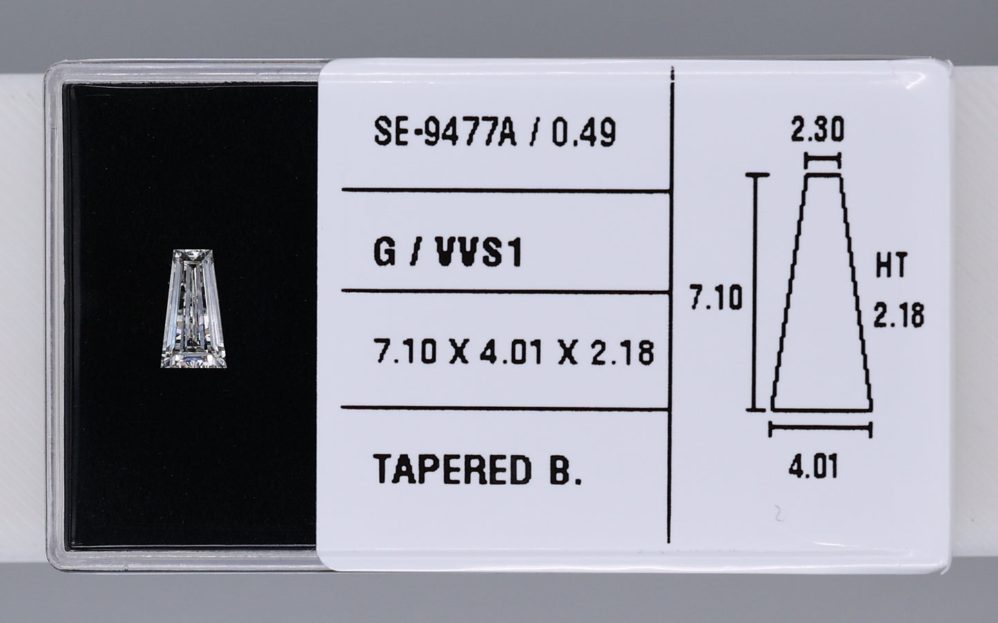 0.49 Carat Natural G VVS1 Tapered baguette Diamond SE-9477A