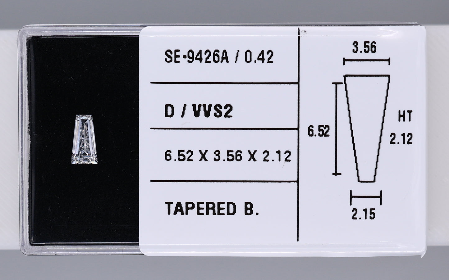 0.42 Carat Natural D VVS2 Tapered baguette Diamond SE-9426A