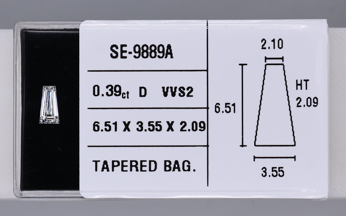 0.39 Carat Natural D VVS2 Tapered baguette Diamond SE-9889A