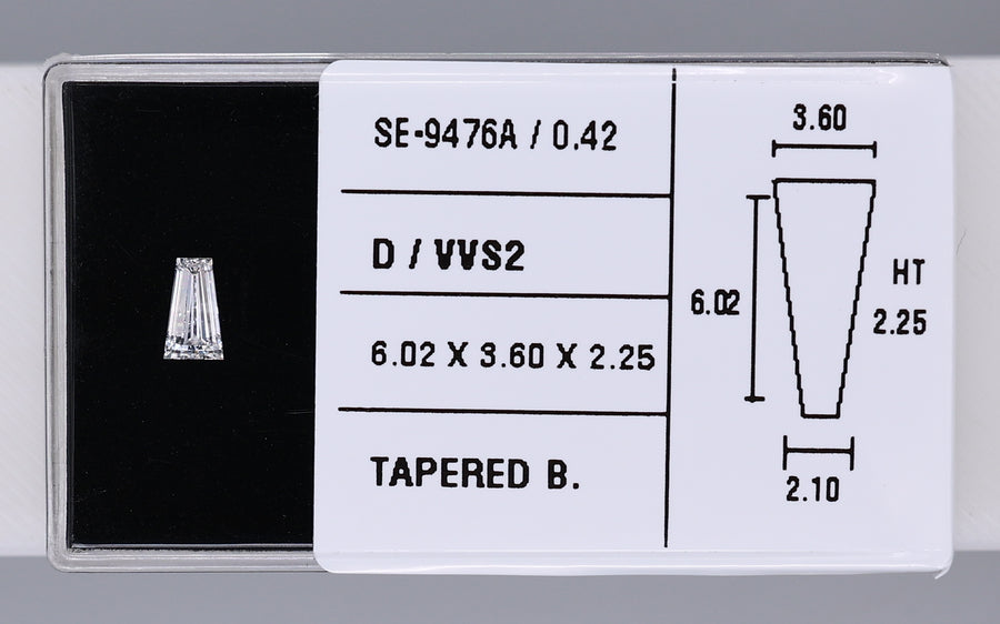 0.42 Carat Natural D VVS2 Tapered baguette Diamond SE-9476A
