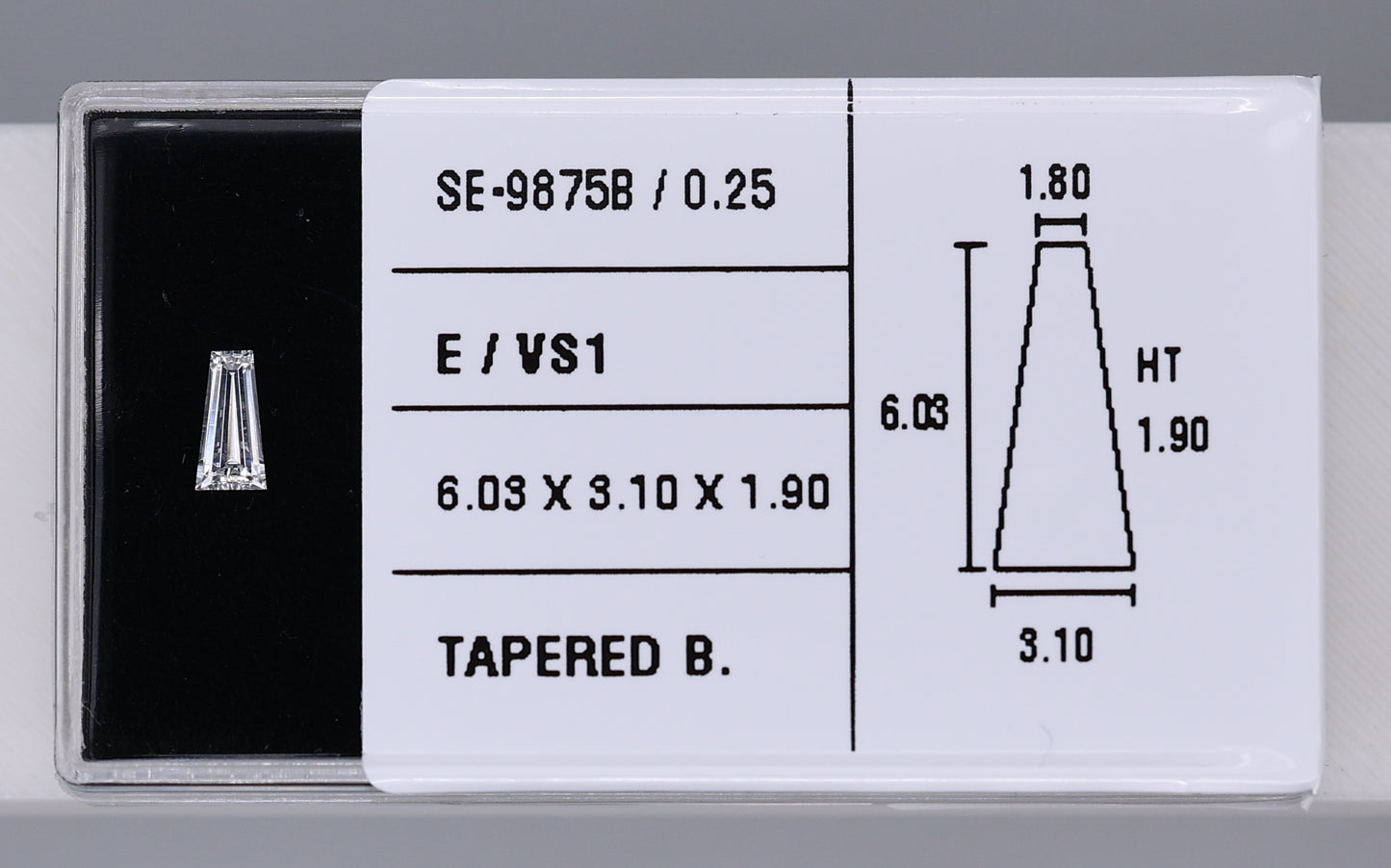 0.25 Carat Natural E VS1 Tapered baguette Diamond SE-9875B