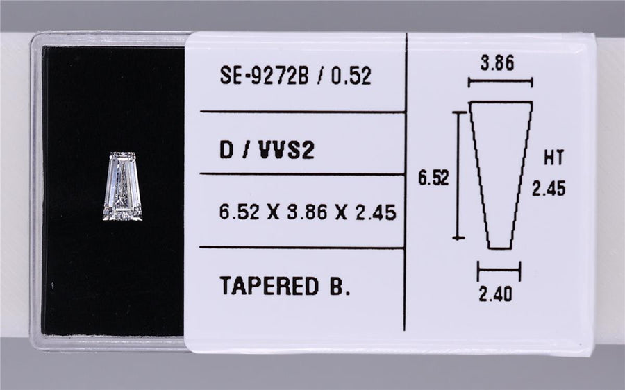 0.52 Carat Natural D VVS2 Tapered baguette Diamond SE-9272B