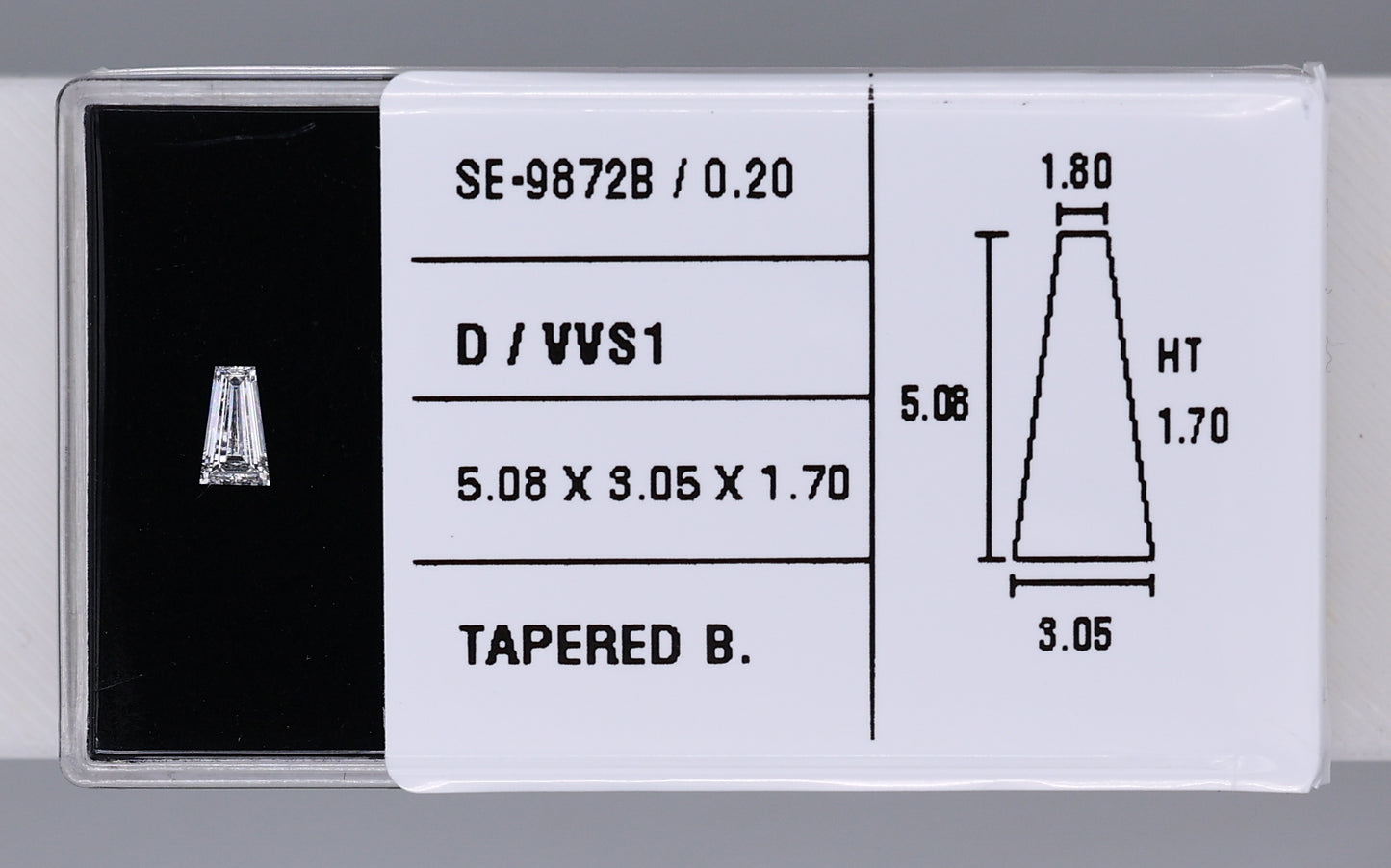 0.20 Carat Natural D VVS1 Tapered baguette Diamond SE-9872B