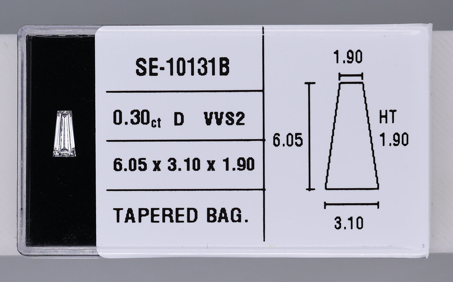 0.30 Carat Natural D VVS2 Tapered baguette Diamond SE-10131B