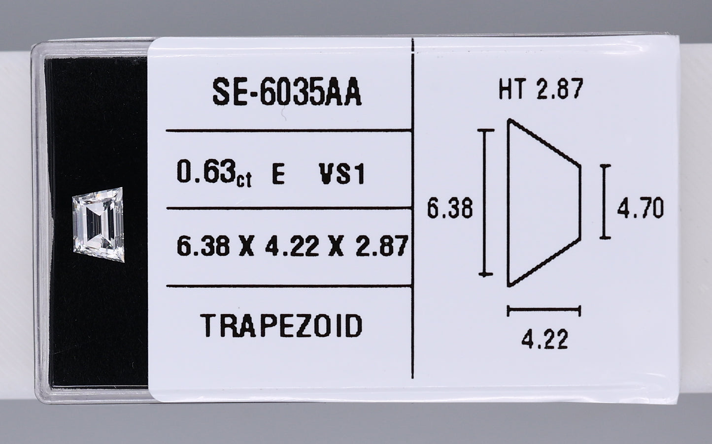 0.63 Carat Natural E VS1 Trapezoid Diamond SE-6035AA