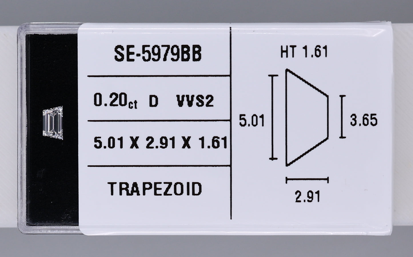 0.20 Carat Natural D VVS2 Trapezoid Diamond SE-5979BB