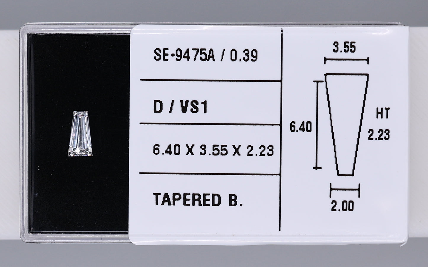 0.39 Carat Natural D VS1 Tapered baguette Diamond SE-9475A