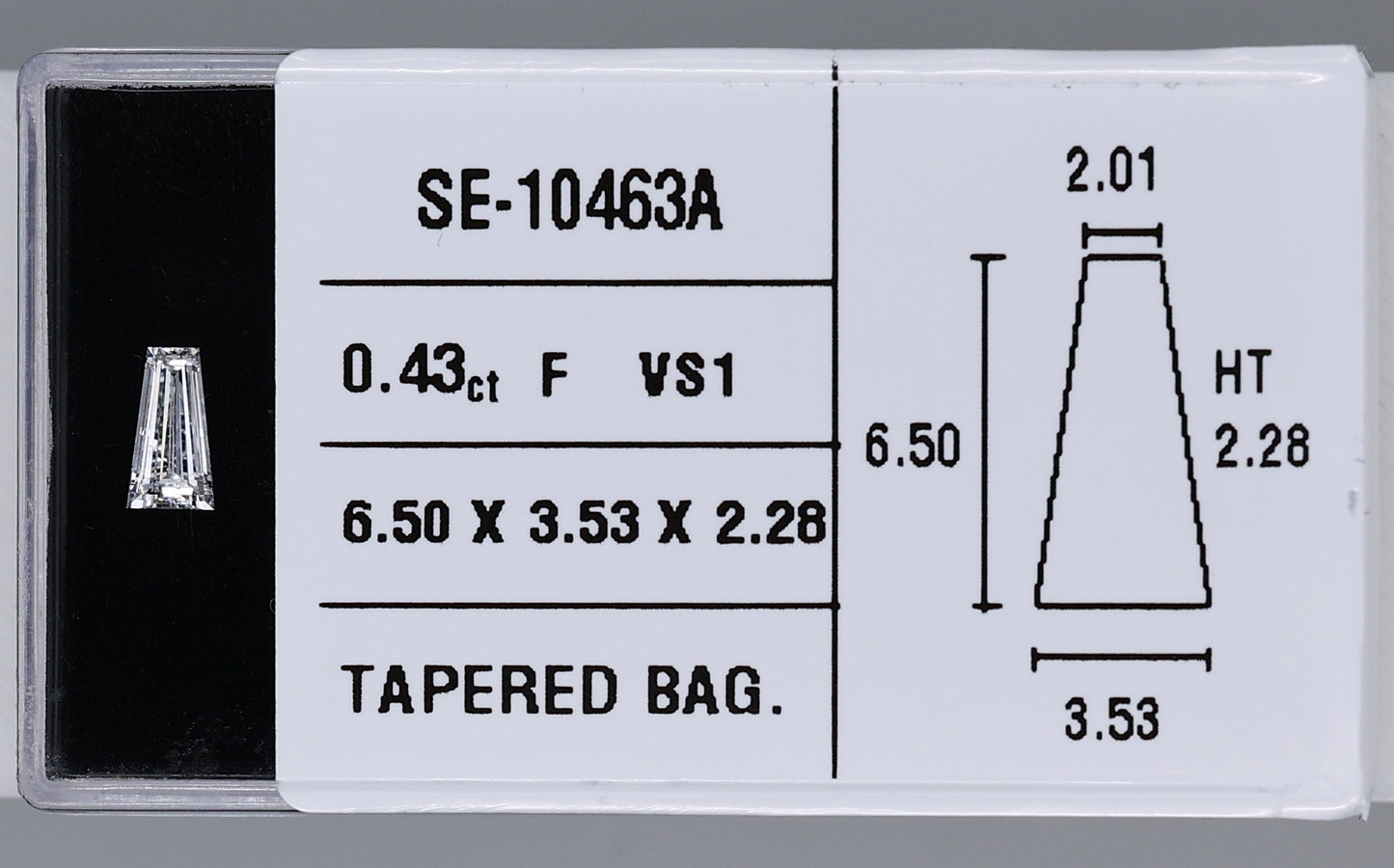 0.43 Carat Natural F VS1 Tapered baguette Diamond SE-10463A