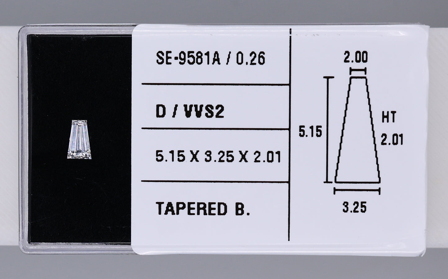 0.26 Carat Natural D VVS2 Tapered baguette Diamond SE-9581A