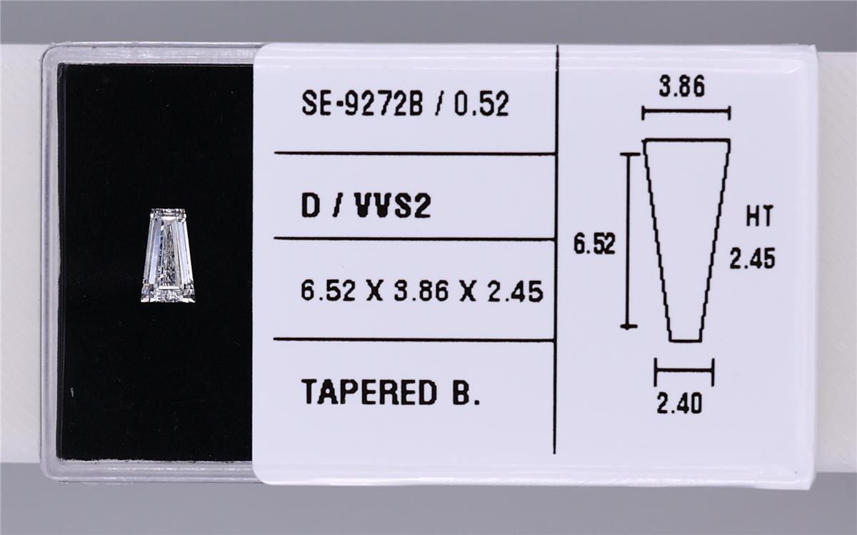 0.52 Carat Natural D VVS2 Tapered baguette Diamond SE-9272B