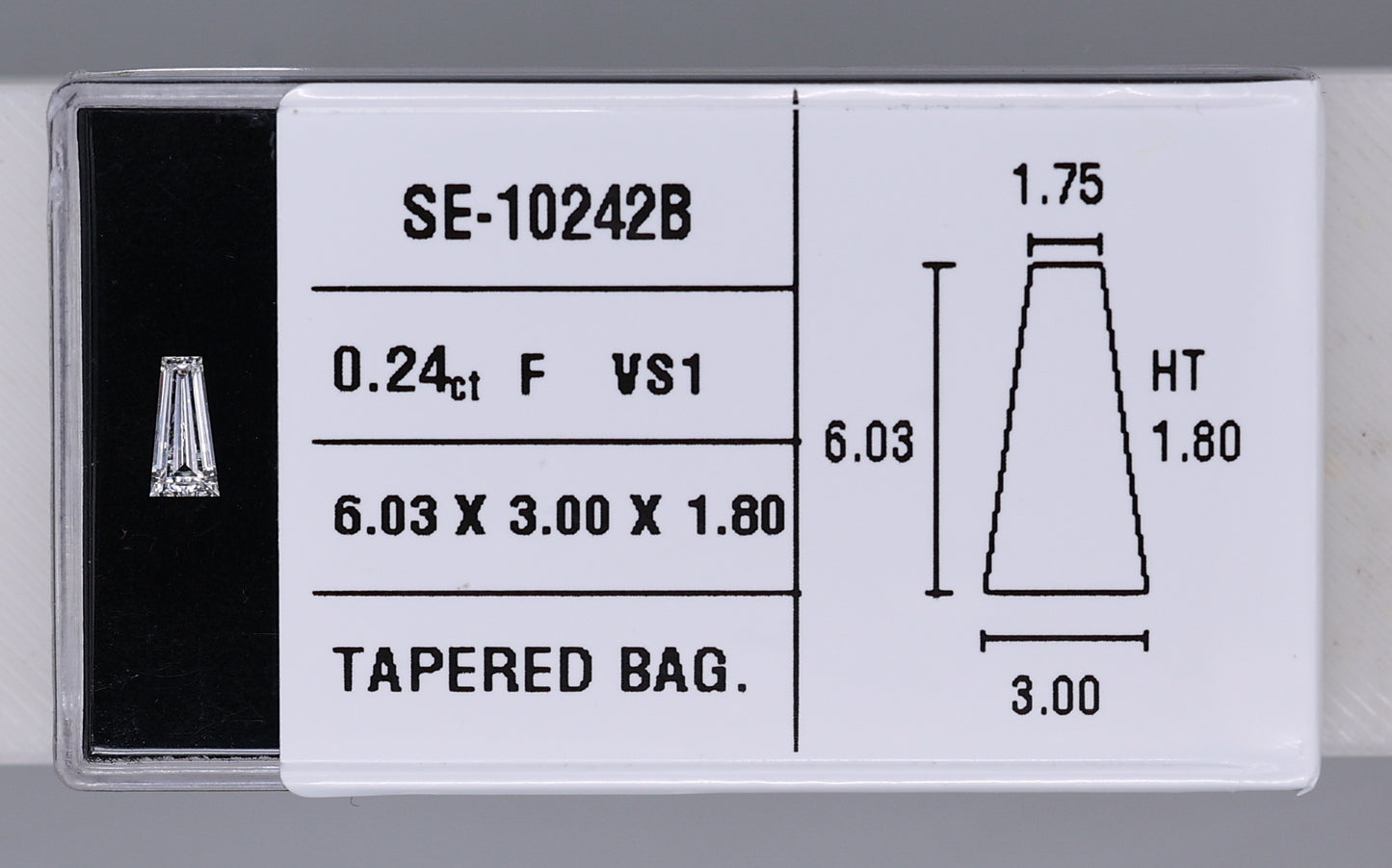 0.24 Carat Natural F VS1 Tapered baguette Diamond SE-10242B