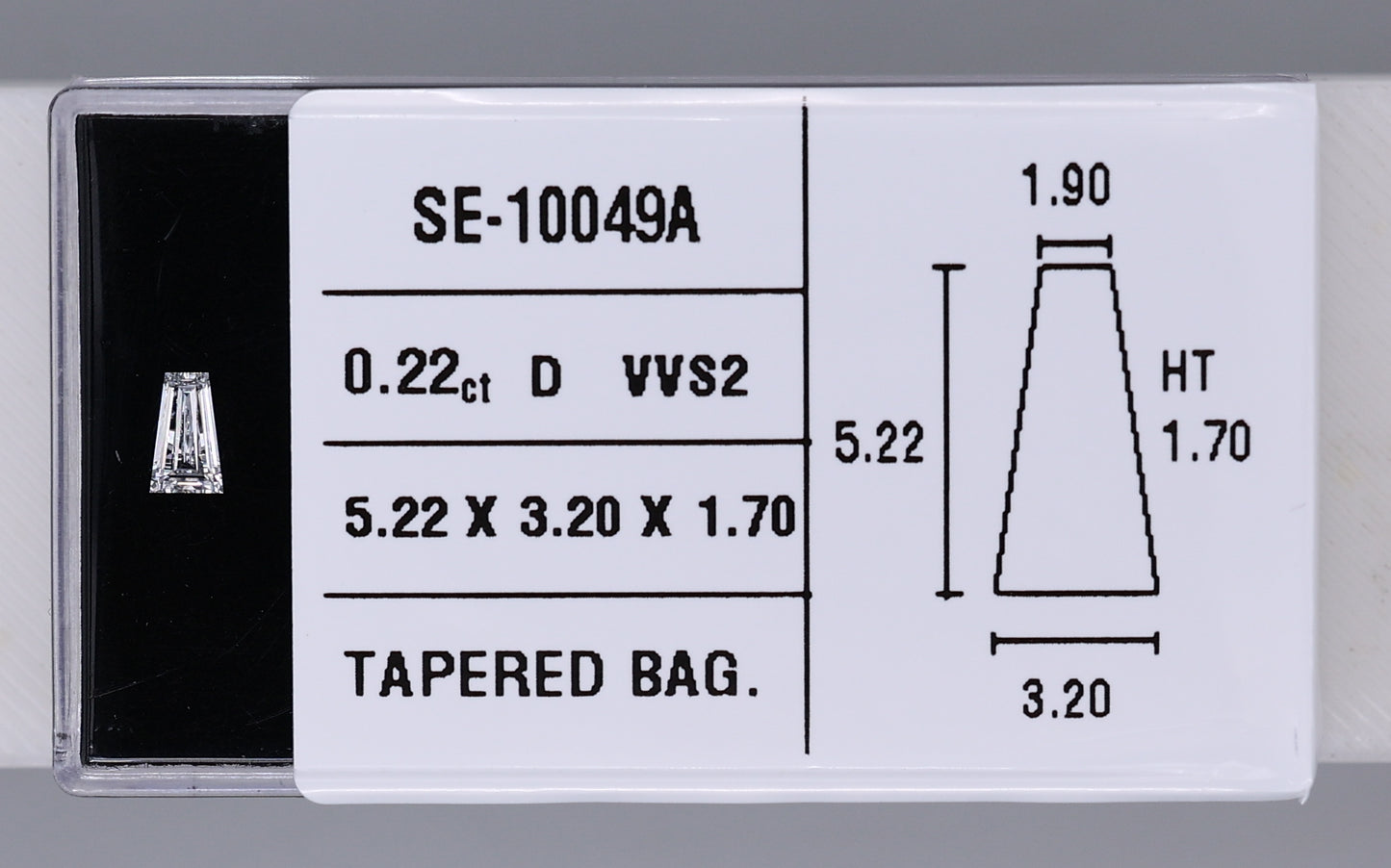 0.22 Carat Natural D VVS2 Tapered baguette Diamond SE-10049A