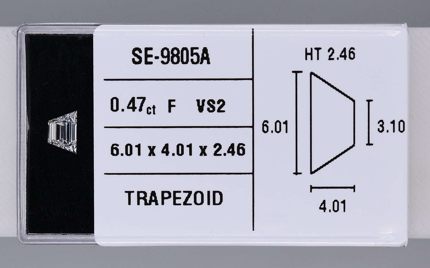 0.47 Carat Natural F VS2 Trapezoid Diamond SE-9805A