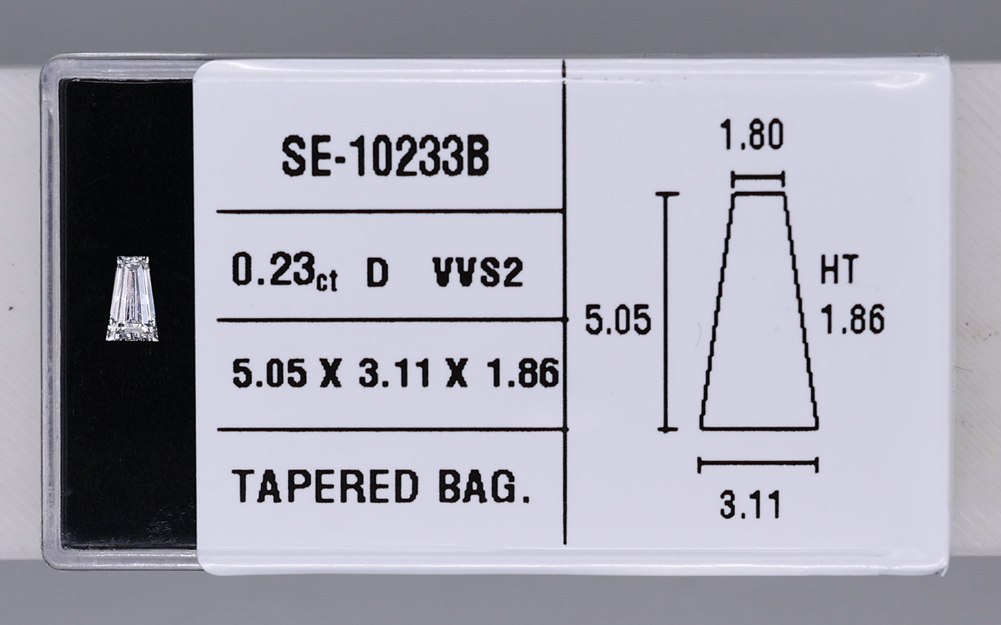 0.23 Carat Natural D VVS2 Tapered baguette Diamond SE-10233B