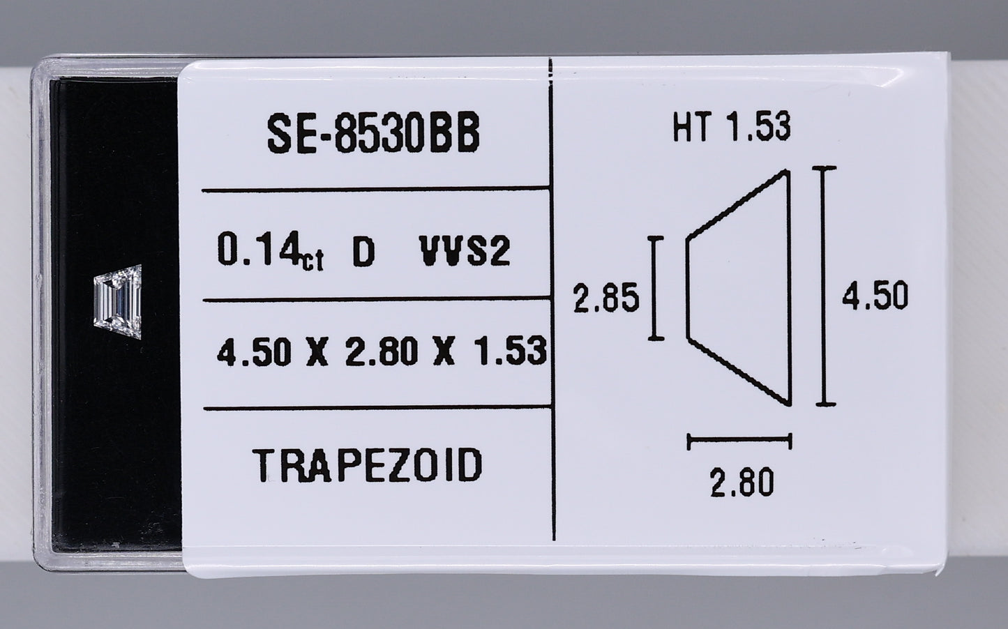 0.14 Carat Natural D VVS2 Trapezoid Diamond SE-8530BB