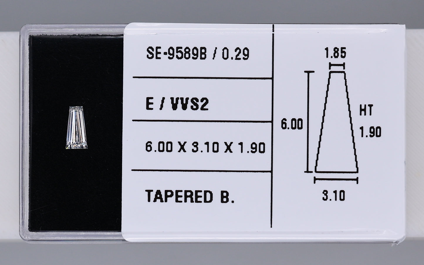 0.29 Carat Natural E VVS2 Tapered baguette Diamond SE-9589B
