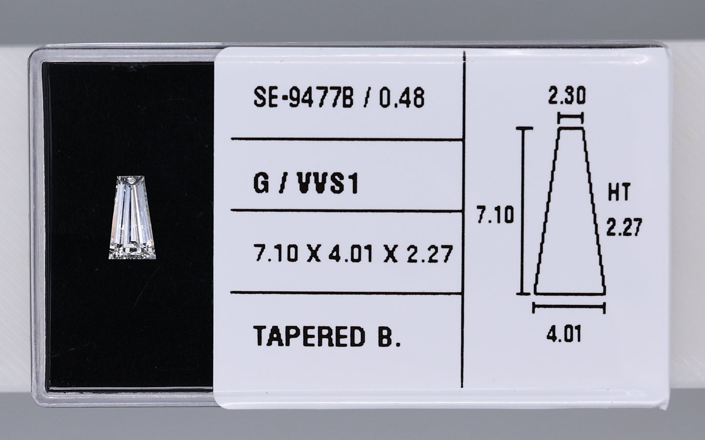 0.48 Carat Natural G VVS1 Tapered baguette Diamond SE-9477B