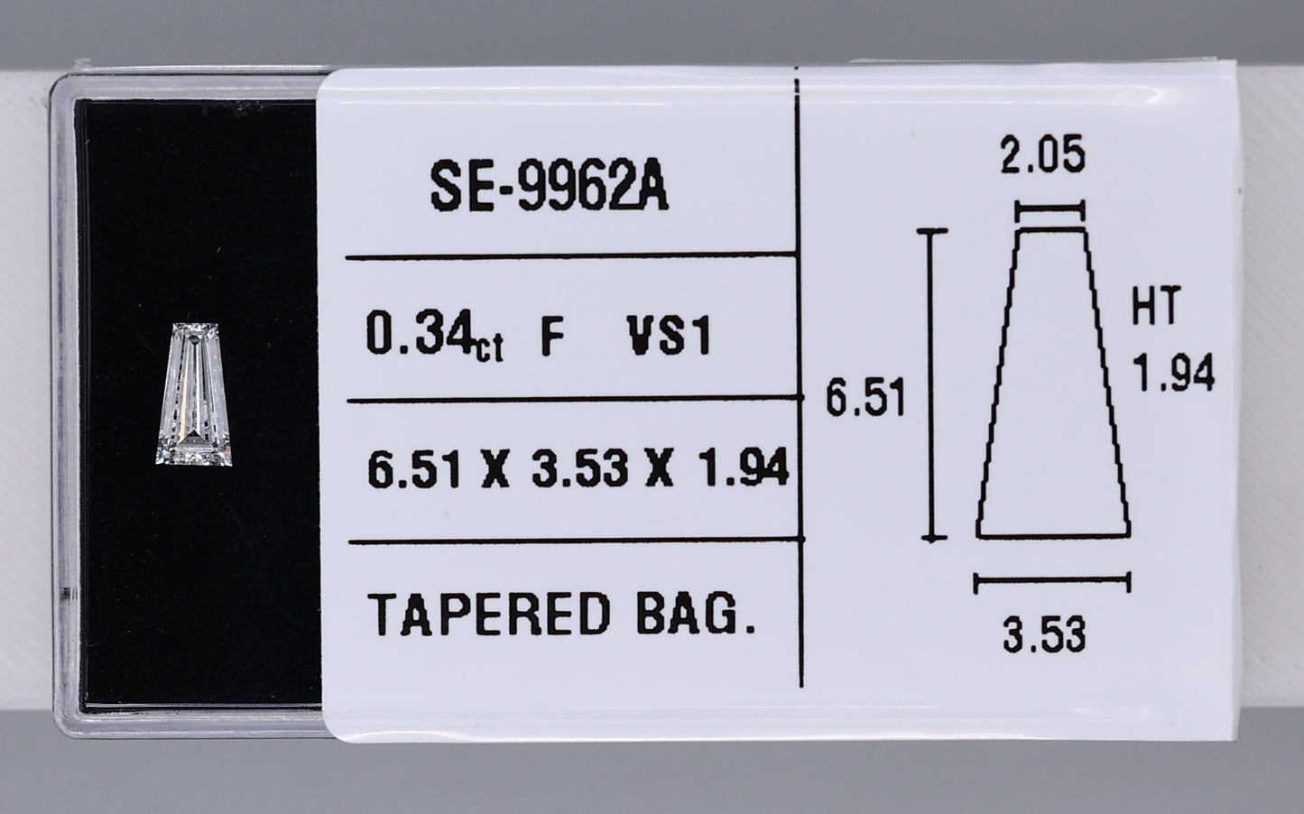 0.34 Carat Natural F VS1 Tapered baguette Diamond SE-9962A