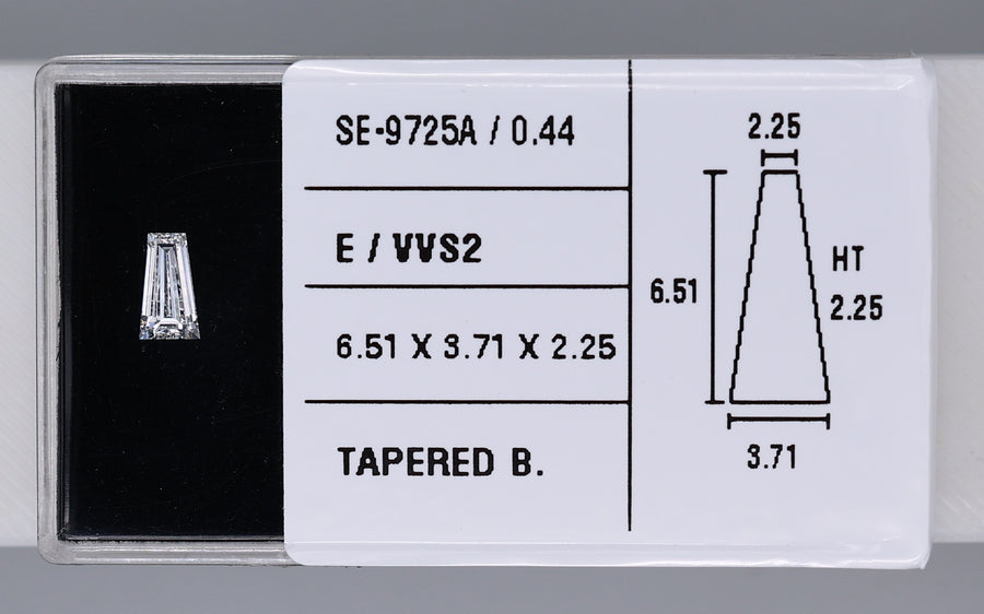 0.44 Carat Natural E VVS2 Tapered baguette Diamond SE-9725A