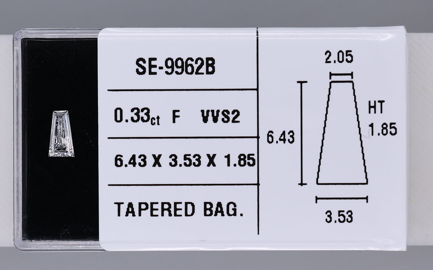 0.33 Carat Natural F VVS2 Tapered baguette Diamond SE-9962B