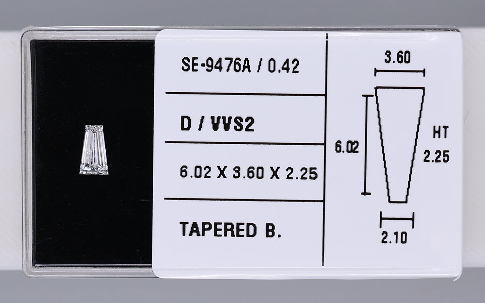 0.42 Carat Natural D VVS2 Tapered baguette Diamond SE-9476A
